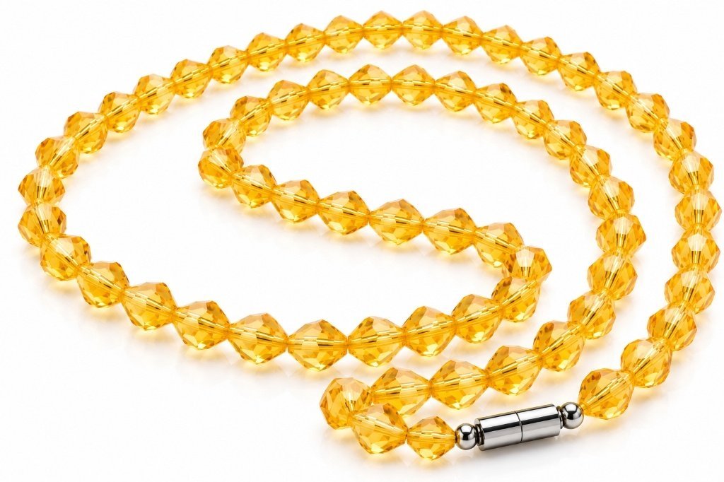 MantraMani Natural Citrine Gemstone Mala – 2-3 mm Micro-Faceted Beads (18 Inch)