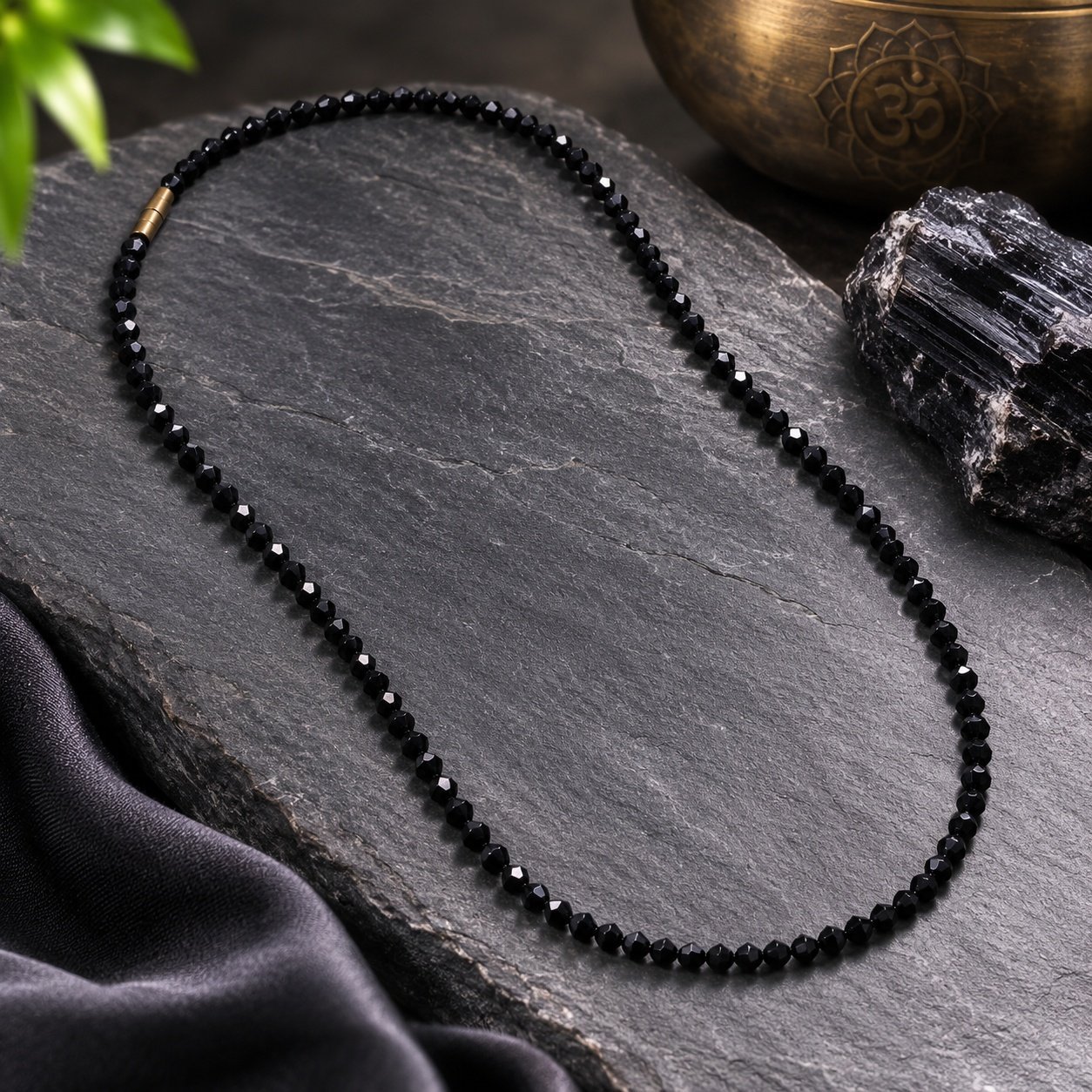 MantraMani Black Onyx Gemstone Mala – 2-3 mm Micro-Faceted Beads (18 Inch)