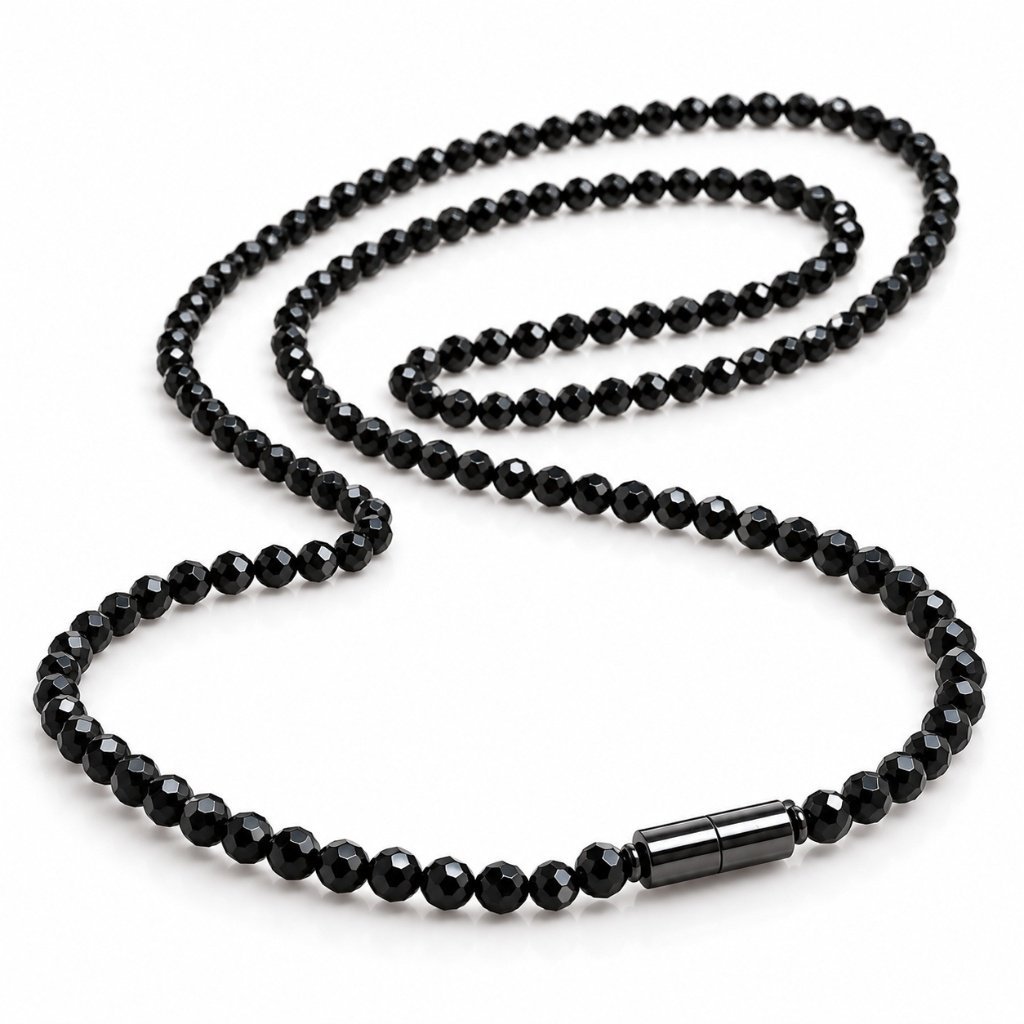 MantraMani Black Onyx Gemstone Mala – 2-3 mm Micro-Faceted Beads (18 Inch)