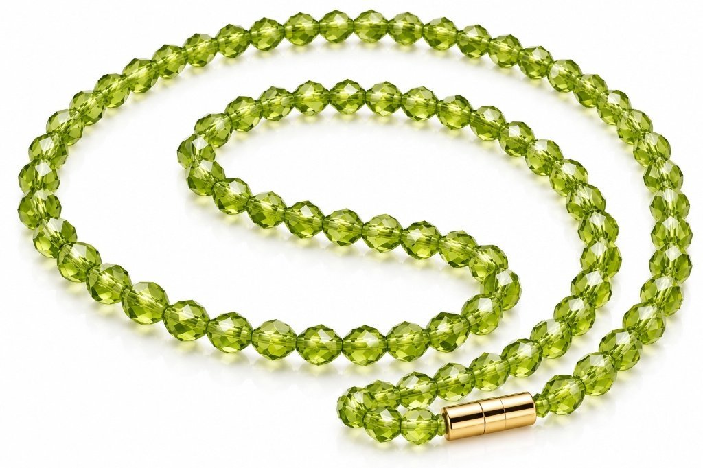 MantraMani Natural Green Peridot Gemstone Mala – 2-3 mm Micro-Faceted Beads (18 Inch)