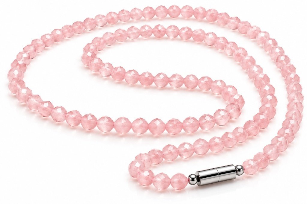MantraMani Rose Quartz Gemstone Mala – 2-3 mm Micro-Faceted Beads (18 Inch)