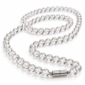 MantraMani Sphatik Clear Quartz Gemstone Mala – 2-3 mm Micro-Faceted Beads (18 Inch)