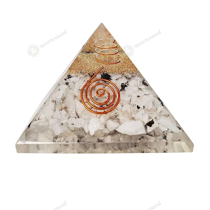 MantraMani Moonstone Orgonite Pyramid - Energized Vedic Gemstone Jewelry - MantraMani