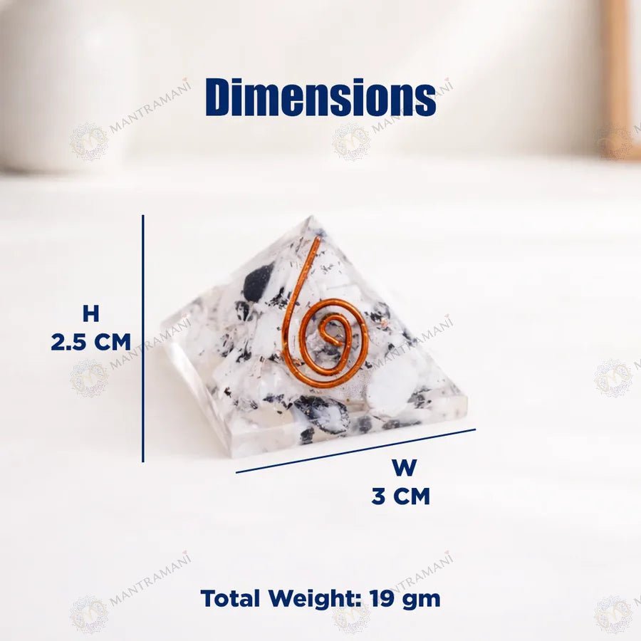 MantraMani Moonstone Orgonite Pyramid - Energized Vedic Gemstone Jewelry - MantraMani