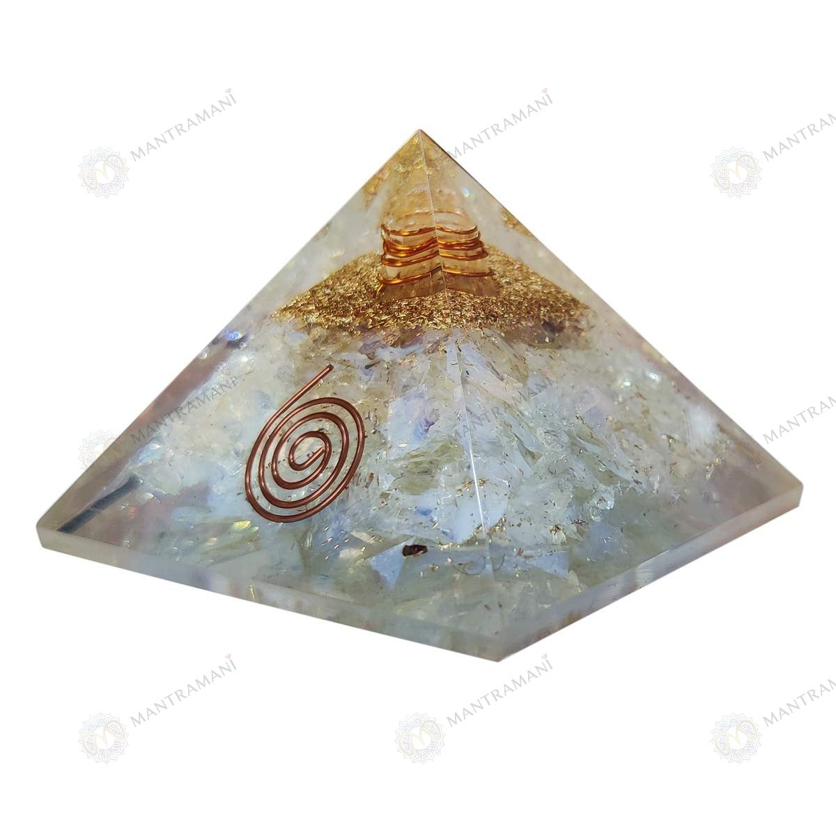 MantraMani Moonstone Orgonite Pyramid - Energized Vedic Gemstone Jewelry - MantraMani