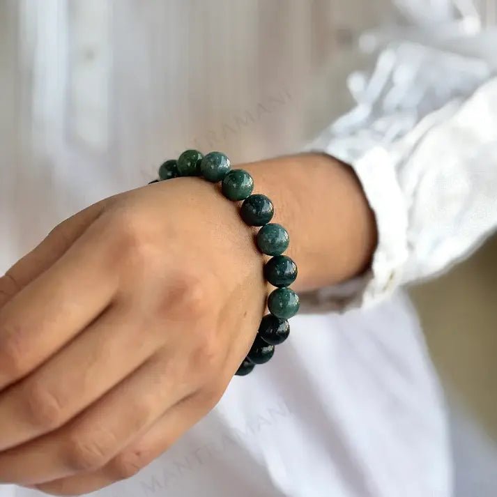 MantraMani Moss Agate Bracelet - Energized Vedic Gemstone Jewelry - MantraMani