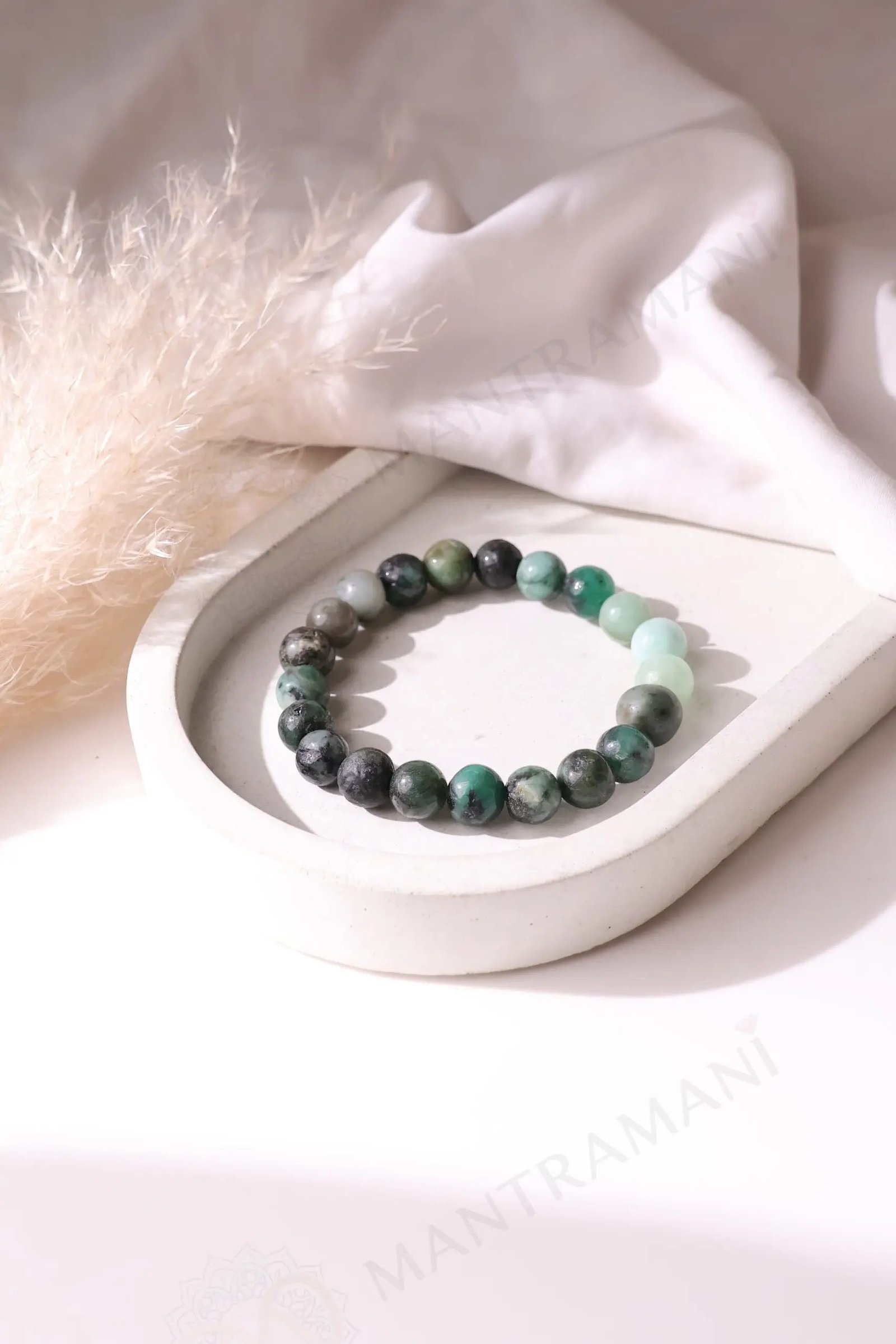 MantraMani Moss Agate Bracelet - Energized Vedic Gemstone Jewelry - MantraMani