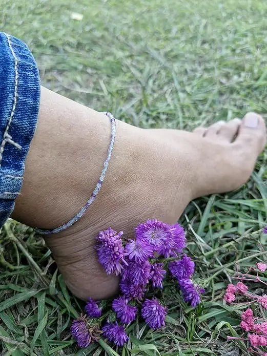 MantraMani Natural Multi Fluorite Anklet - Energized Vedic Gemstone Jewelry - MantraMani