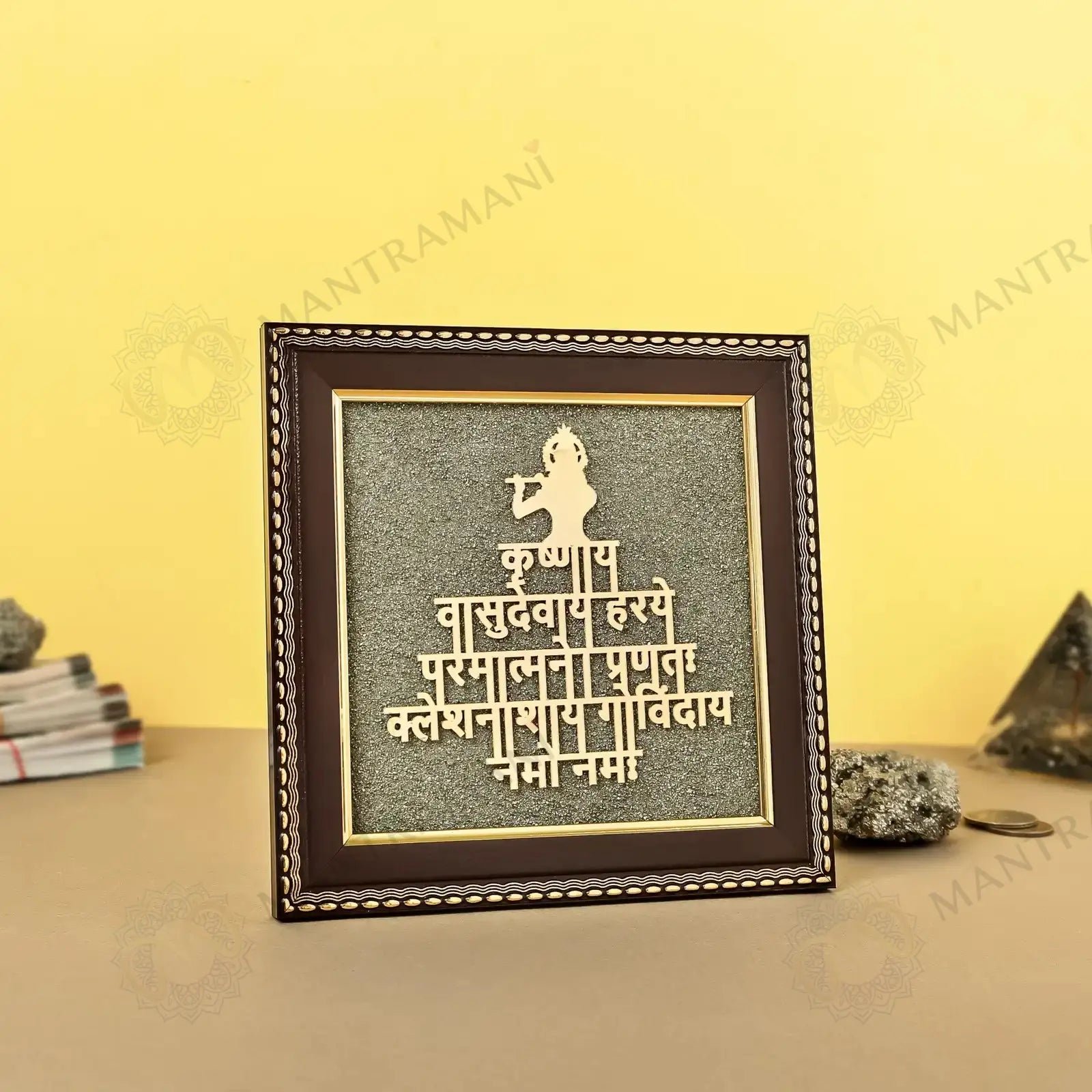 MantraMani Lord Krishna Raw Pyrite Frame - Energized Vedic Gemstone Jewelry - MantraMani