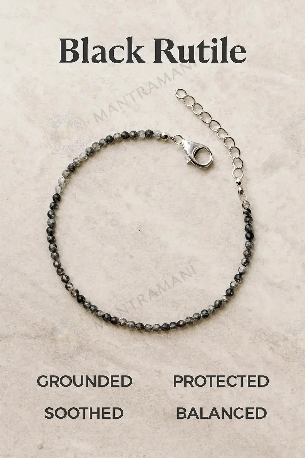 MantraMani Black Rutilated Quartz Anklet - Energized Vedic Gemstone Jewelry - MantraMani