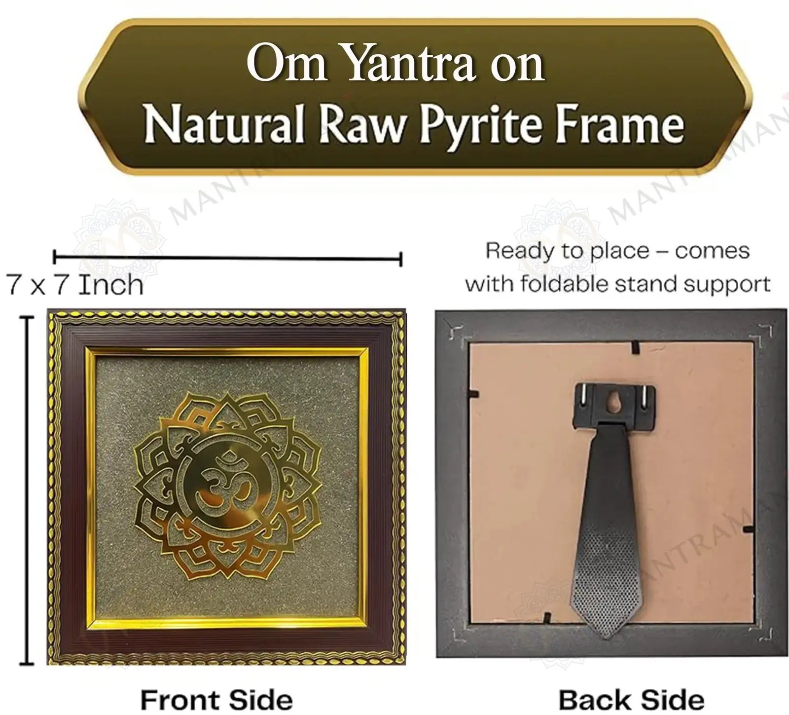MantraMani Om Symbol Raw Pyrite Frame - Energized Vedic Gemstone Jewelry - MantraMani