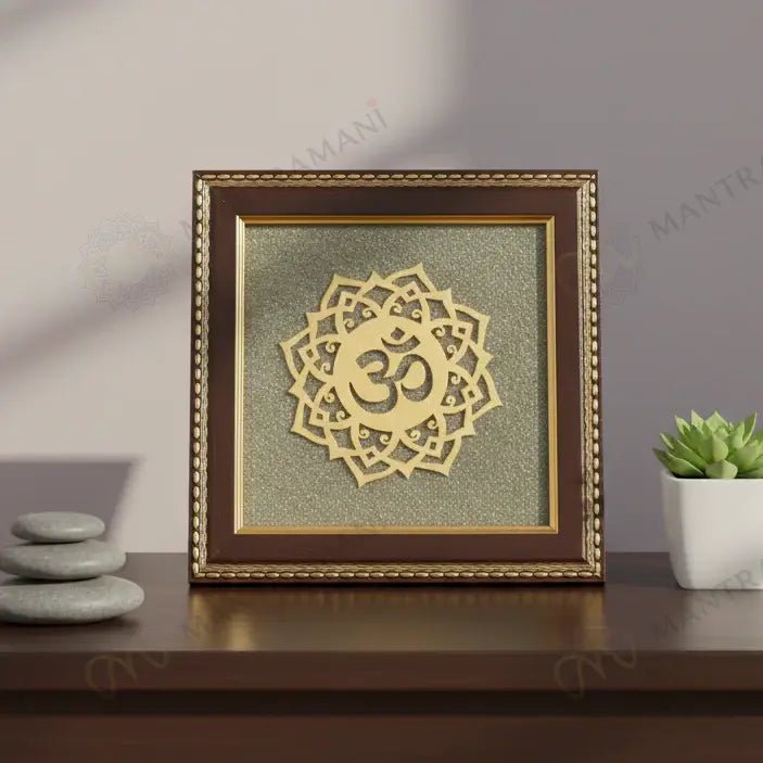 MantraMani Om Symbol Raw Pyrite Frame - Energized Vedic Gemstone Jewelry - MantraMani