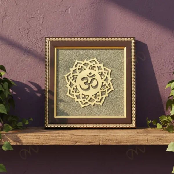 MantraMani Om Symbol Raw Pyrite Frame - Meditative Mandala for Peace & Cosmic Energy