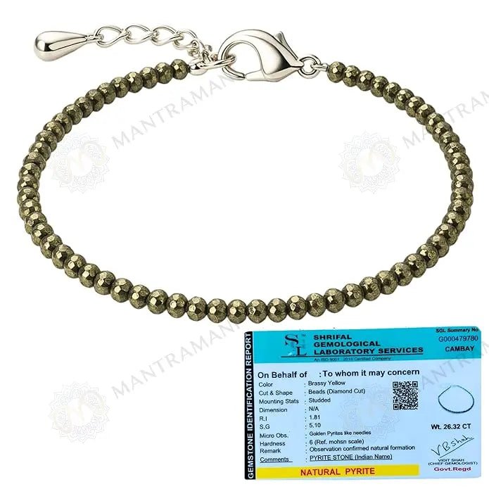 MantraMani Maha Lakshmi Siddh Raw Pyrite Anklet - Energized Vedic Gemstone Jewelry - MantraMani