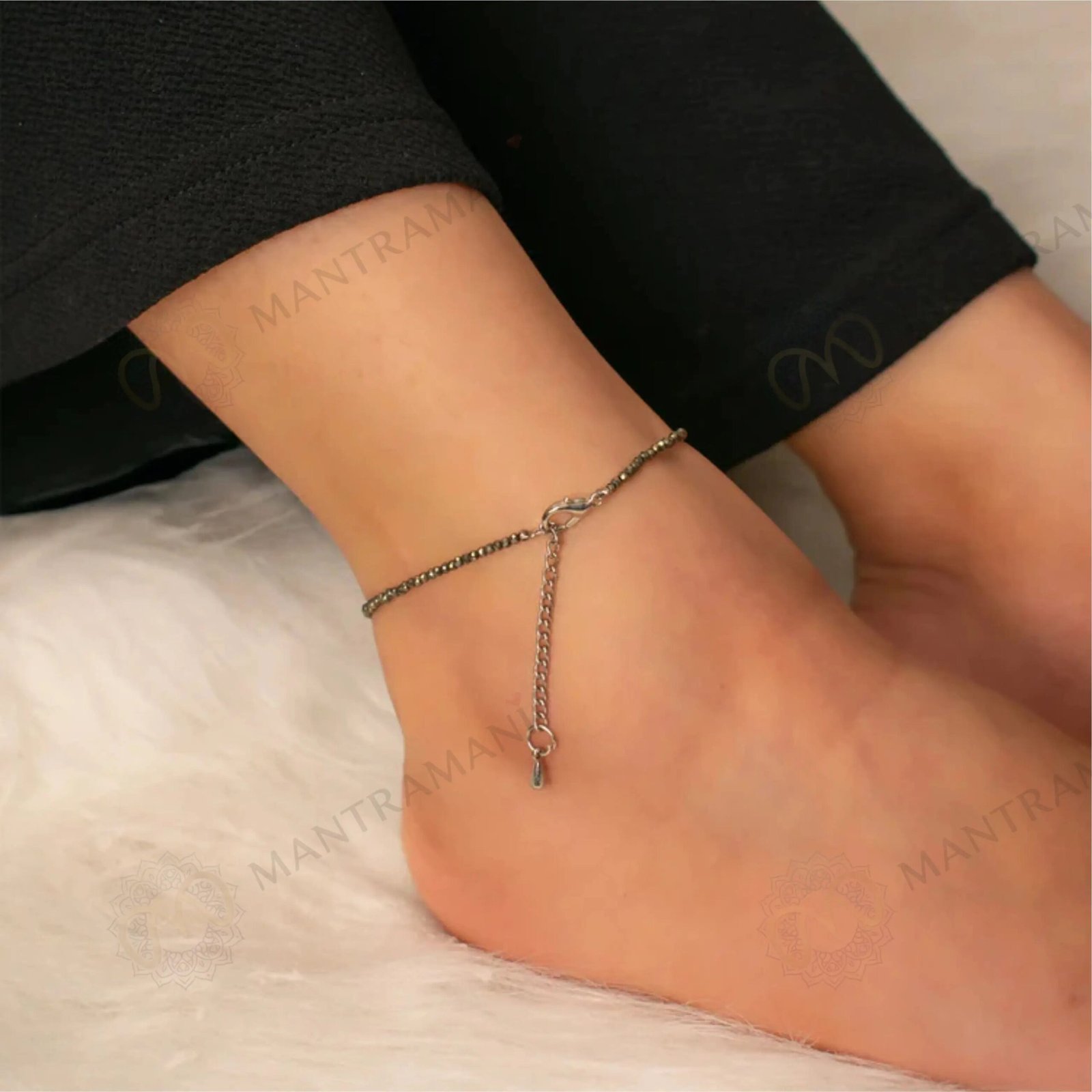 MantraMani Pyrite Diamond Cut Anklet: Attracts Wealth and Abundance