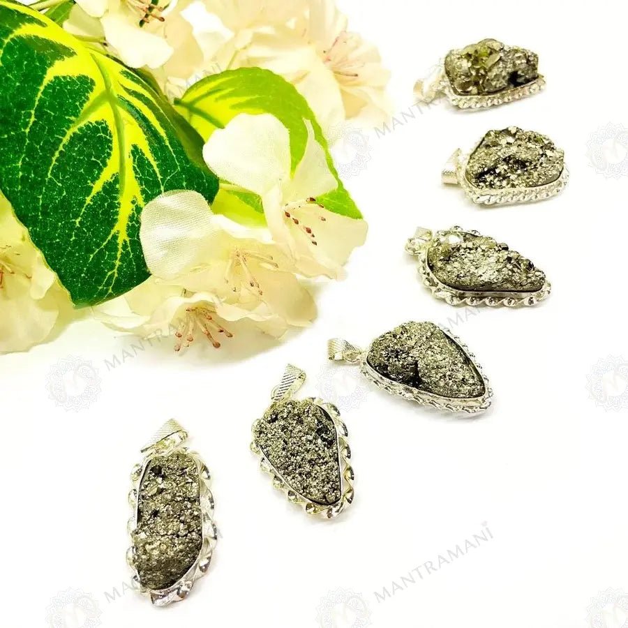 MantraMani Raw Pyrite Pendant - Energized Vedic Gemstone Jewelry - MantraMani