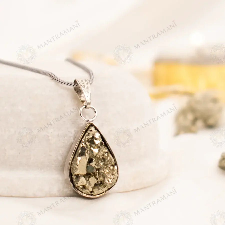 MantraMani Raw Pyrite Pendant - Energized Vedic Gemstone Jewelry - MantraMani
