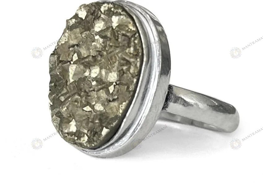MantraMani Pyrite Ring: Attracts Wealth and Abundance - Energized Vedic Gemstone Jewelry - MantraMani