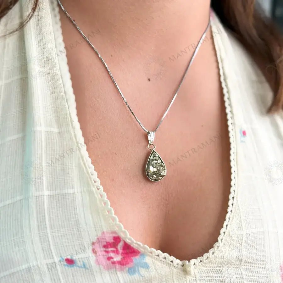 MantraMani Raw Pyrite Pendant - Energized Vedic Gemstone Jewelry - MantraMani