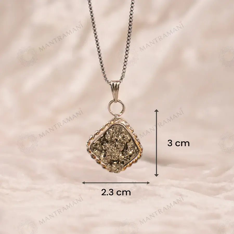 MantraMani Raw Pyrite Pendant - Energized Vedic Gemstone Jewelry - MantraMani