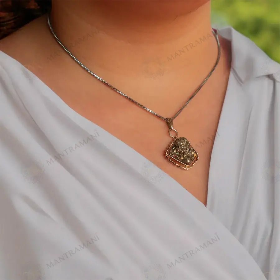 MantraMani Raw Pyrite Pendant - Energized Vedic Gemstone Jewelry - MantraMani