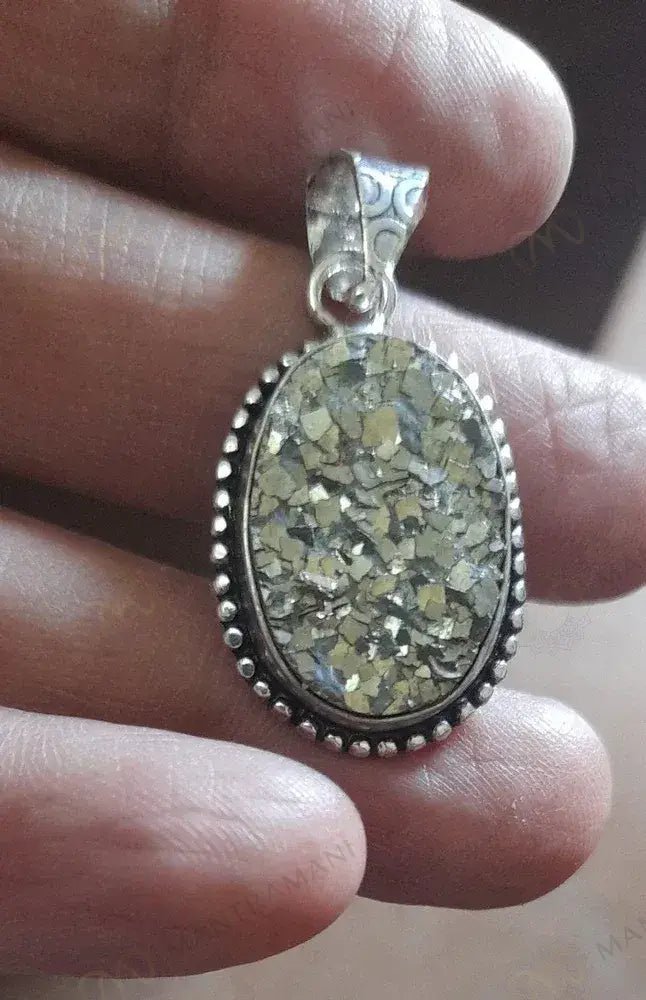 MantraMani Raw Pyrite Pendant - Energized Vedic Gemstone Jewelry - MantraMani