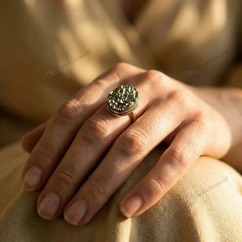 MantraMani Pyrite Ring: Attracts Wealth and Abundance - Energized Vedic Gemstone Jewelry - MantraMani