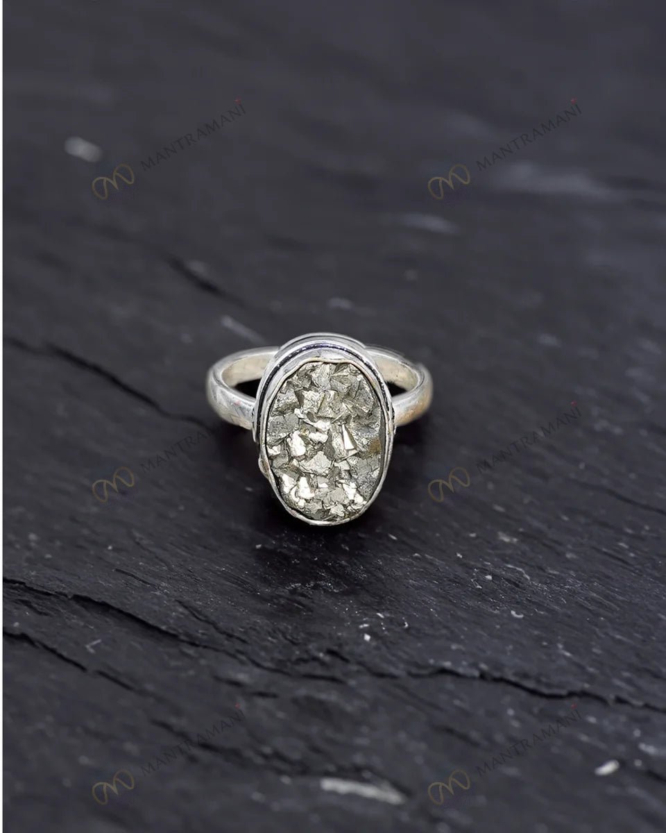 MantraMani Pyrite Ring: Attracts Wealth and Abundance - Energized Vedic Gemstone Jewelry - MantraMani