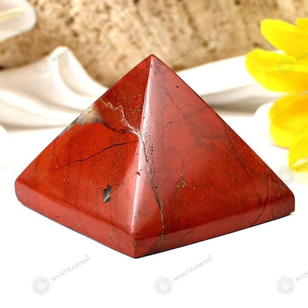 MantraMani Red Jasper Crystal Pyramid - Energized Vedic Gemstone Jewelry - MantraMani