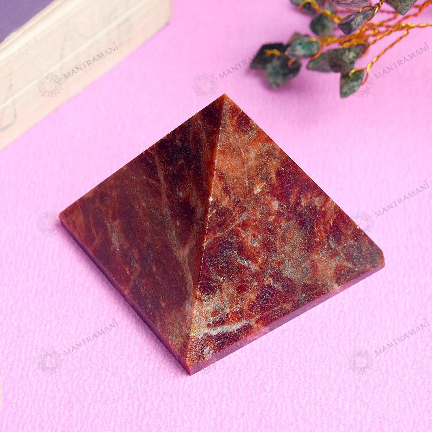 MantraMani Red Jasper Crystal Pyramid - Energized Vedic Gemstone Jewelry - MantraMani
