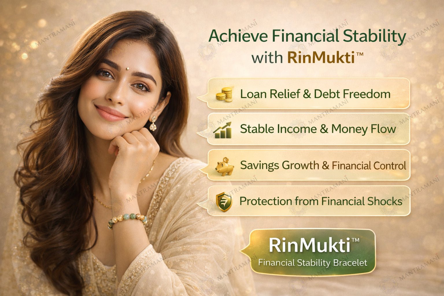 MantraMani RinMukti  Financial Stability Bracelet for Savings, Karz Mukti & Money Flow - Energized Vedic Gemstone Jewelr...