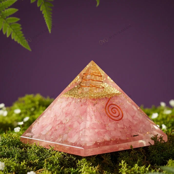 MantraMani Rose Quartz Pyramid - Energized Vedic Gemstone Jewelry - MantraMani