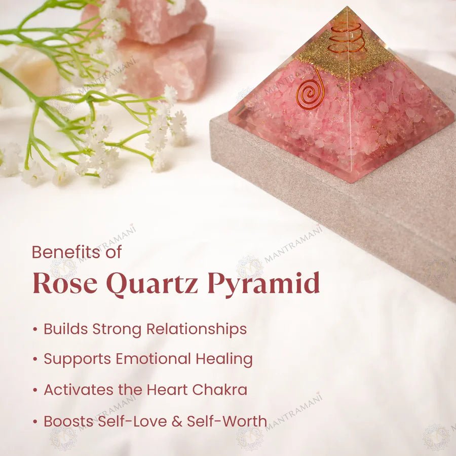 MantraMani Rose Quartz Pyramid – Love, Relationship & Heart Chakra Healing
