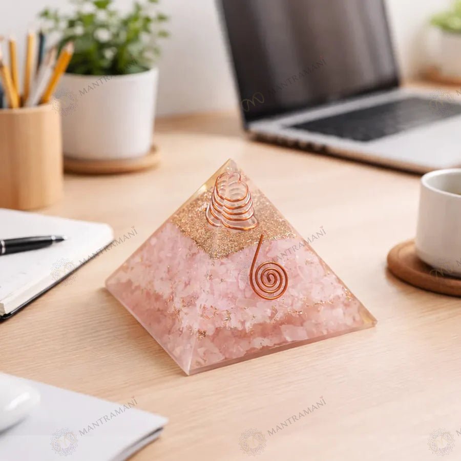 MantraMani Rose Quartz Pyramid - Energized Vedic Gemstone Jewelry - MantraMani