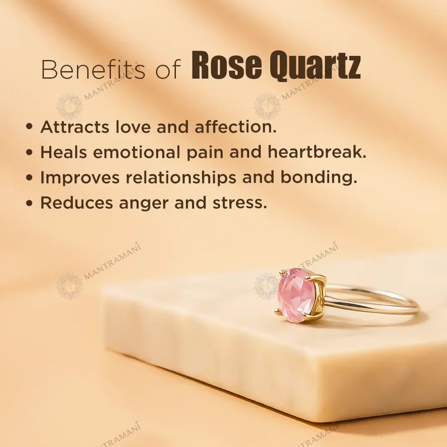 MantraMani Rose Quartz Ring: Relationship & Love - Energized Vedic Gemstone Jewelry - MantraMani