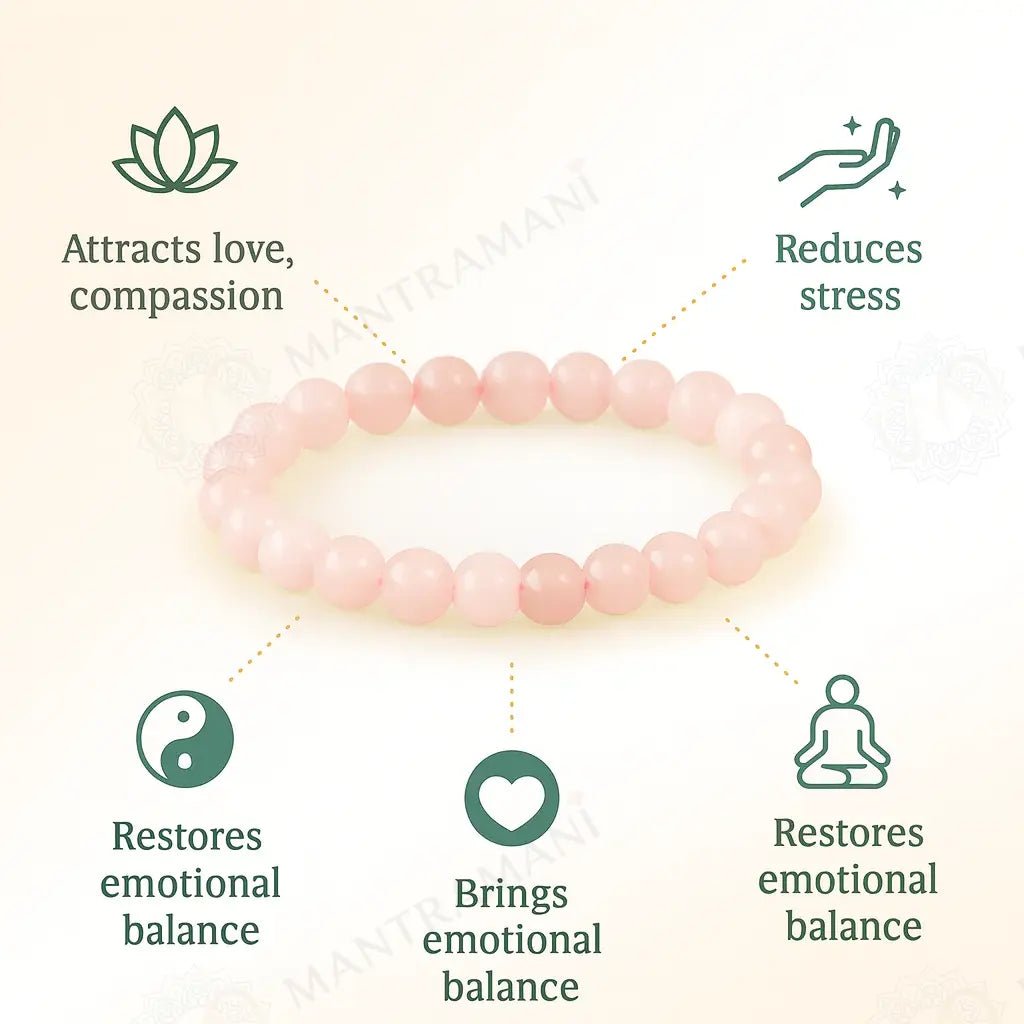 MantraMani Rose Quartz Bracelet - Energized Vedic Gemstone Jewelry - MantraMani