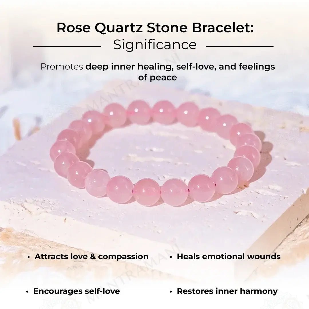 MantraMani Rose Quartz Bracelet - Energized Vedic Gemstone Jewelry - MantraMani