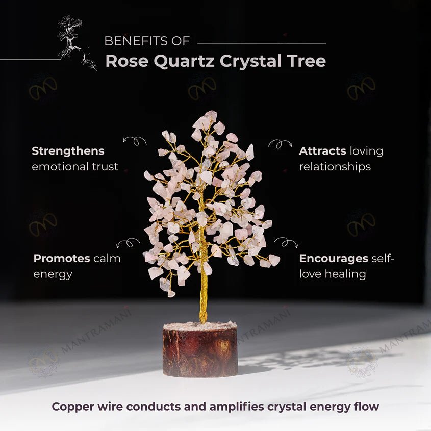 MantraMani Rose Quartz Tree : Improve Love, Relationship & Emotional Connection - Energized Vedic Gemstone Jewelry - Man...