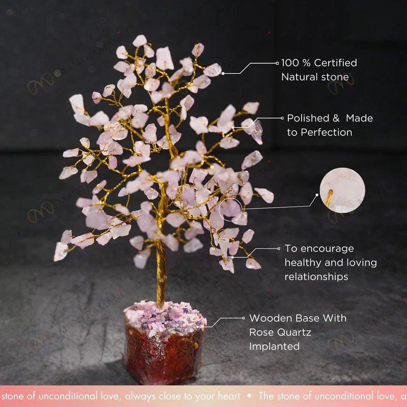 MantraMani Rose Quartz Tree : Improve Love, Relationship & Emotional Connection - Energized Vedic Gemstone Jewelry - Man...