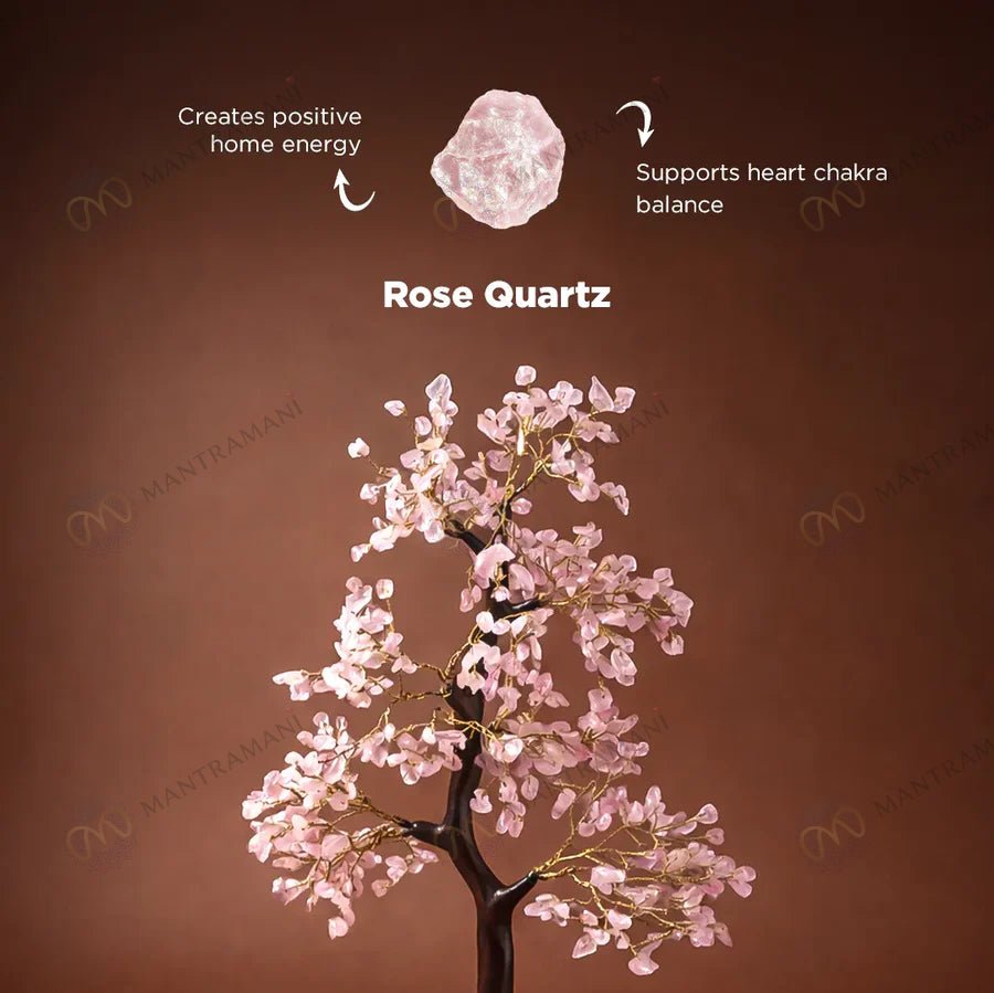 MantraMani Rose Quartz Tree : Improve Love, Relationship & Emotional Connection - Energized Vedic Gemstone Jewelry - Man...