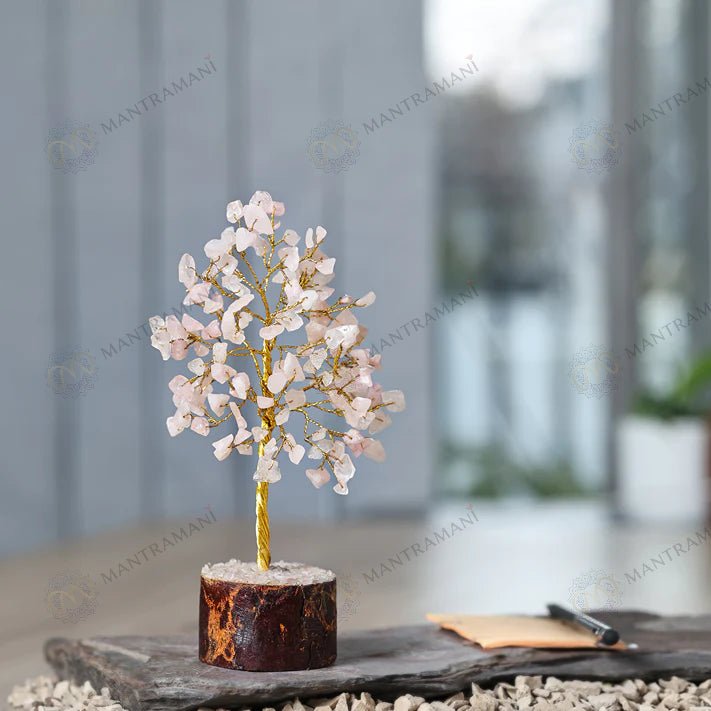 MantraMani Rose Quartz Tree : Improve Love, Relationship & Emotional Connection - Energized Vedic Gemstone Jewelry - Man...