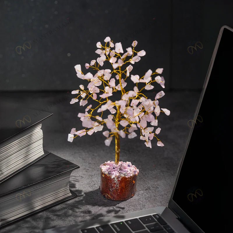 MantraMani Rose Quartz Tree : Improve Love, Relationship & Emotional Connection - Energized Vedic Gemstone Jewelry - Man...