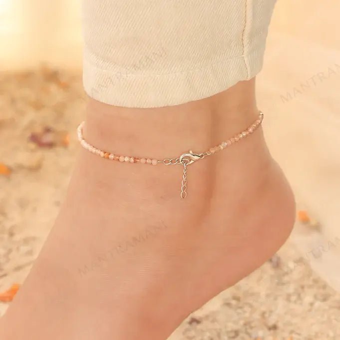 MantraMani Rose Quartz Anklet 3mm – For confidence, courage & Love