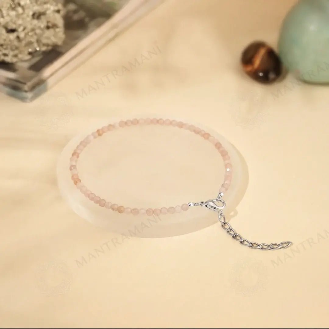 MantraMani Rose Quartz Anklet 3mm - Energized Vedic Gemstone Jewelry - MantraMani