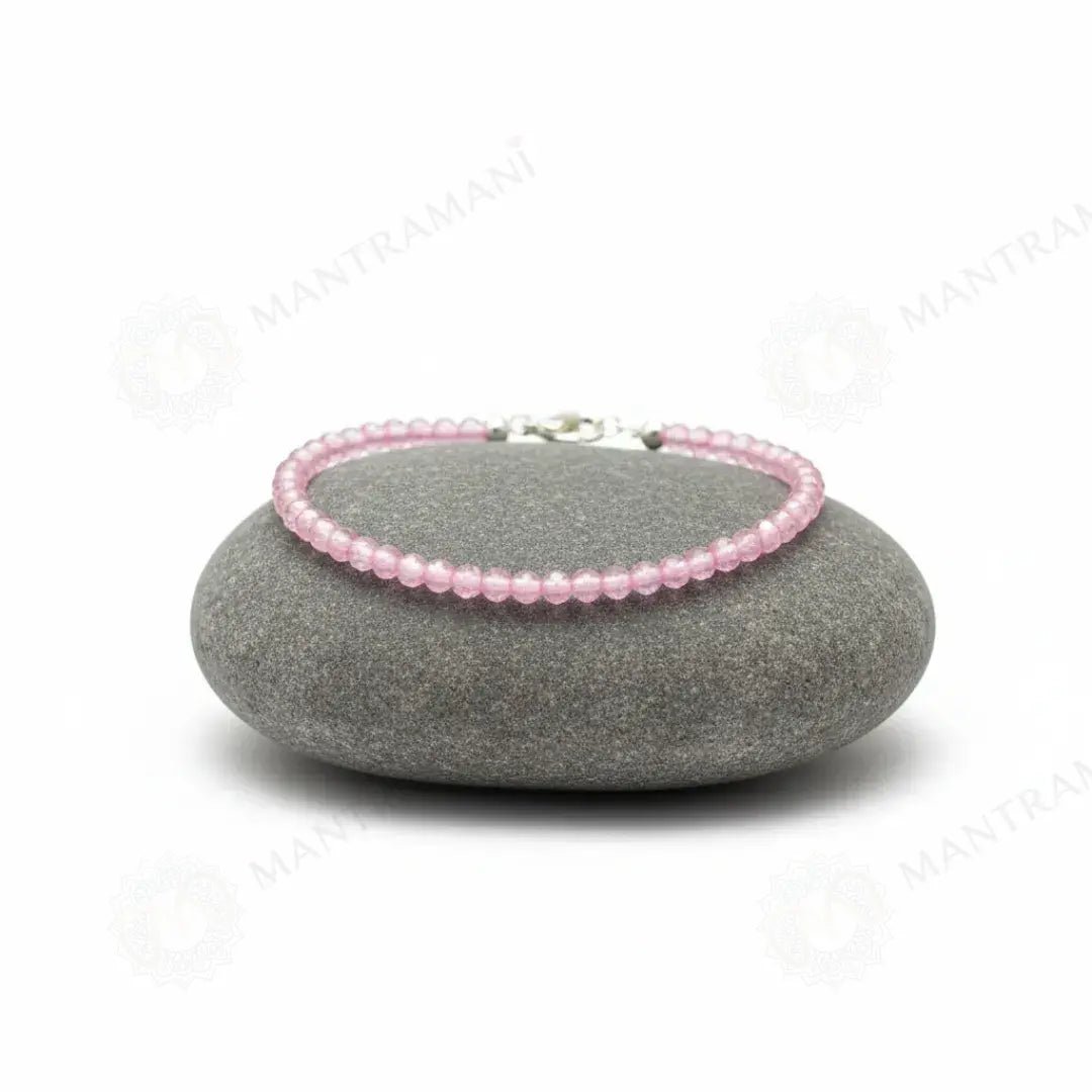MantraMani Rose Quartz Diamond Cut Anklet: Improve Love, Relationship & Emotional Connection - Energized Vedic Gemstone ...