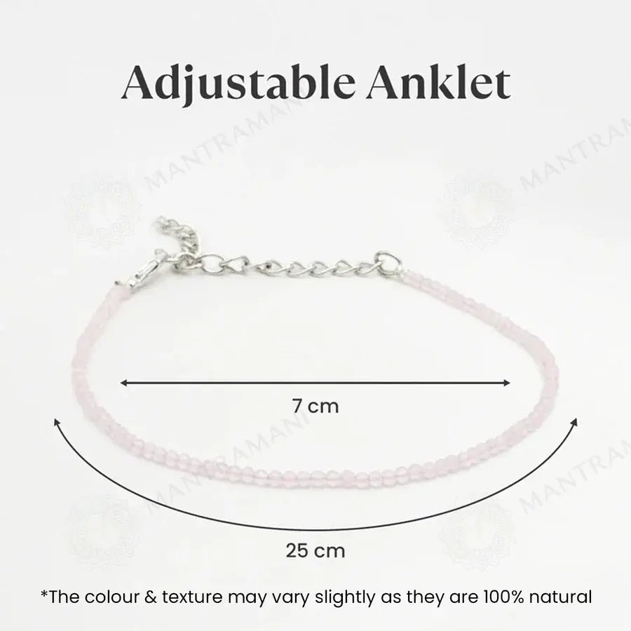 MantraMani Rose Quartz Anklet 3mm - Energized Vedic Gemstone Jewelry - MantraMani