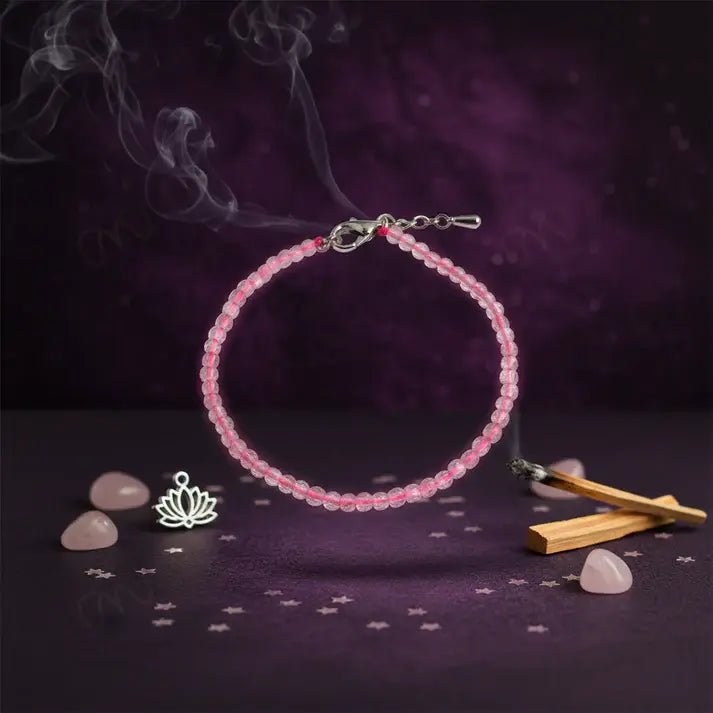 MantraMani Rose Quartz Anklet 3mm - Energized Vedic Gemstone Jewelry - MantraMani