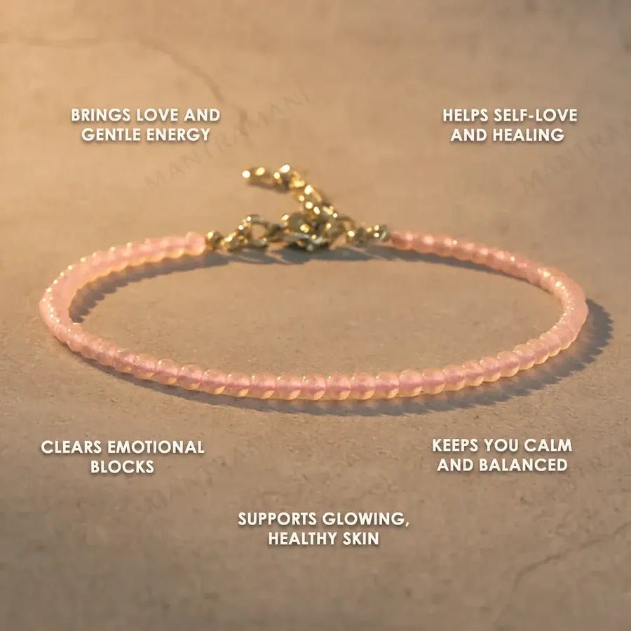MantraMani Rose Quartz Anklet 3mm - Energized Vedic Gemstone Jewelry - MantraMani
