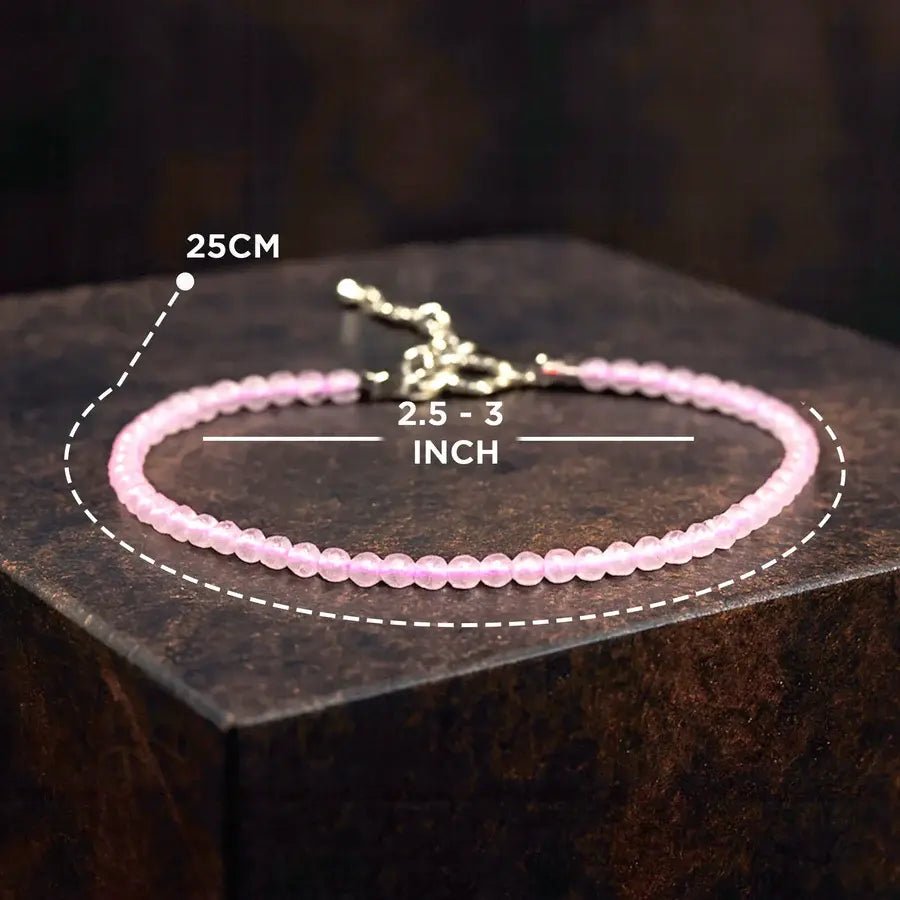 MantraMani Rose Quartz Diamond Cut Anklet: Improve Love, Relationship & Emotional Connection - Energized Vedic Gemstone ...