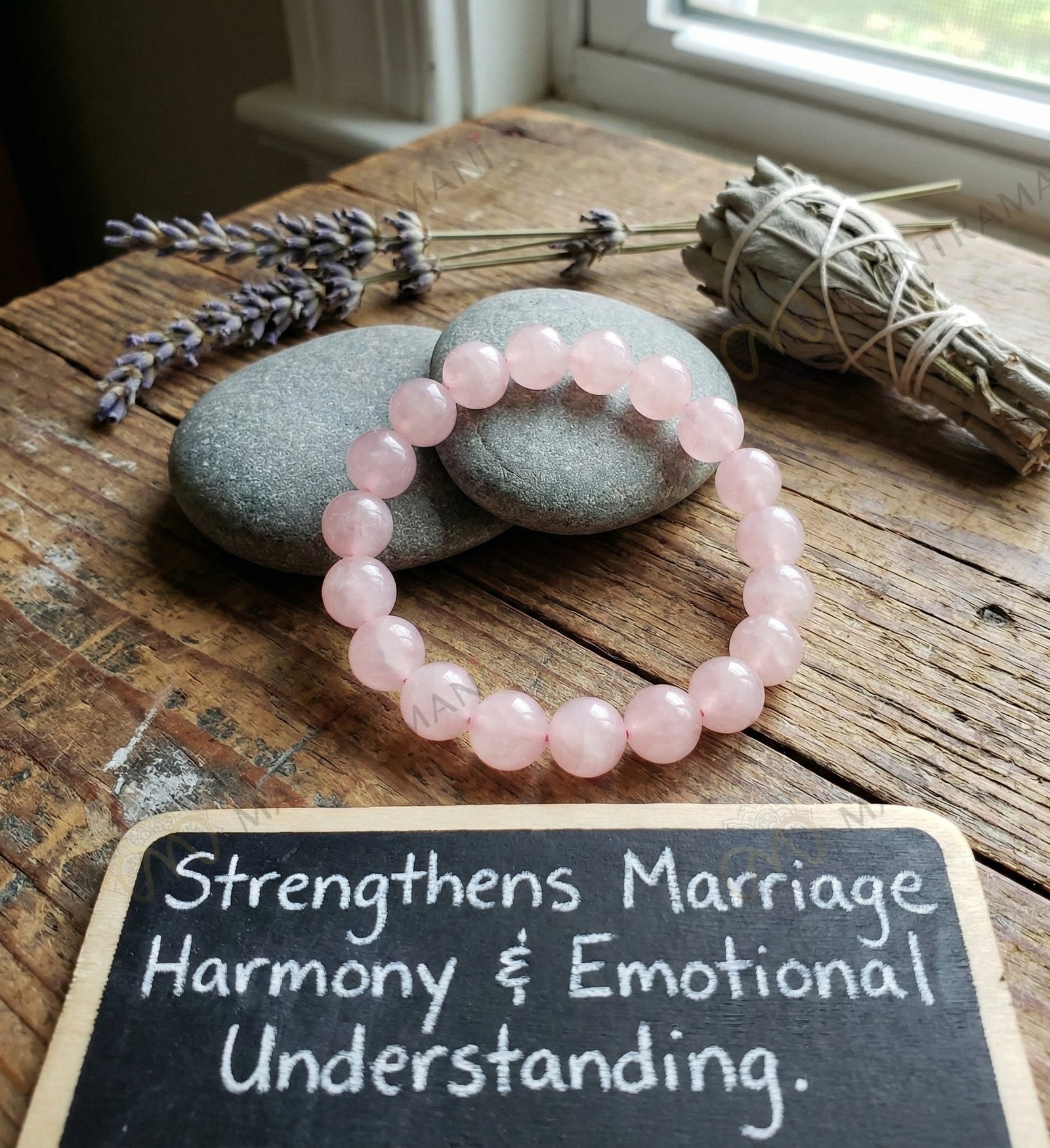MantraMani clat Roselle Rose Quartz Bracelet - Energized Vedic Gemstone Jewelry - MantraMani